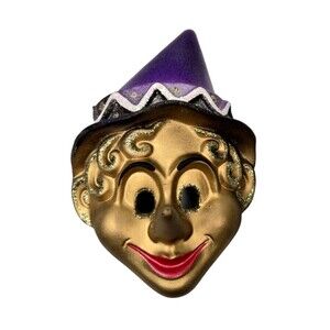 Venetian Pinocchio Mask Gold Purple Hand Painted Original Made in Venezia Italy